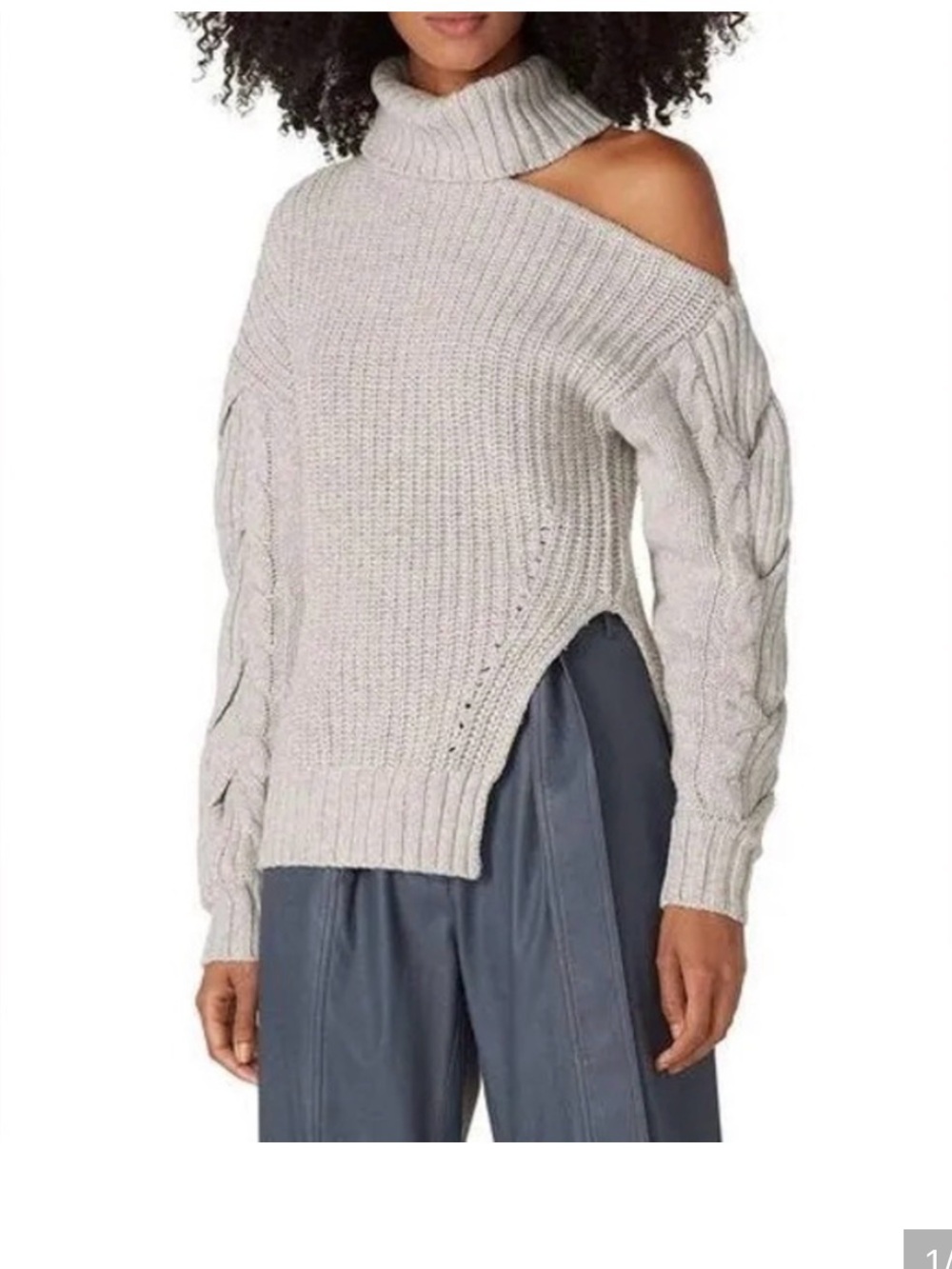 Jonathan Simkhai Aubrey Traveling Cable-Knit One-Shoulder Turtleneck Sweater L